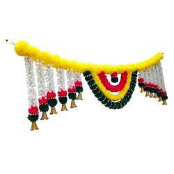 afarza Toran Artificial Marigold Flower Traditional Yellow Floral Toran with Bells | Multicolor Door Hanging for Home Décor-2601