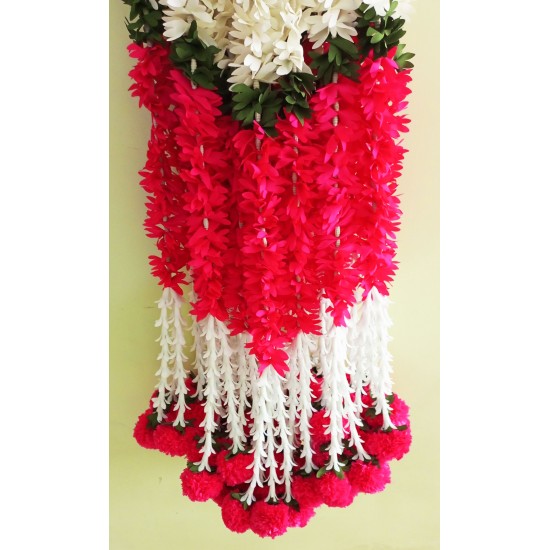 afarza Artificial Flower Garland Toran for Door Entrance Home Decoration Hanging 4piece 5ft 2309red-white