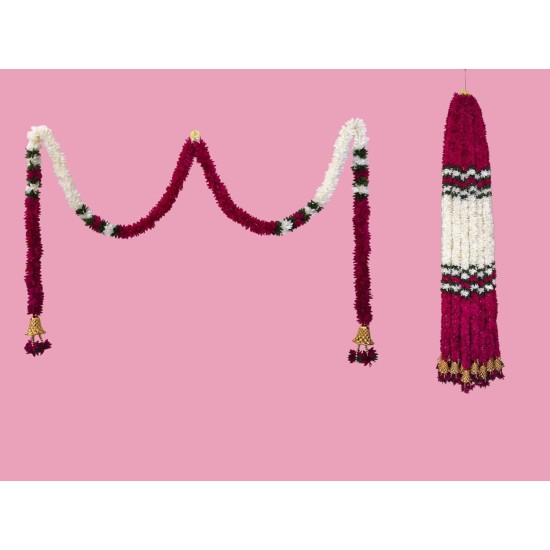 afarza Artificial Flower Garland Toran Wall Hanging for Door Entrance Home Decoration Backdrop Pooja Gift Bandarwal 4Pieces (Rani)-2529