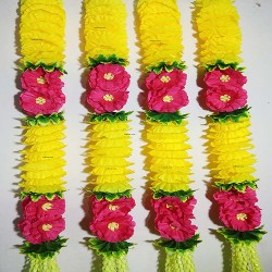 afarza Artificial Flower Garland Toran Latkan Wall Hanging for Door Home Decor Pink Yellow (30 inch) - Pack of 4