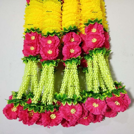 afarza Artificial Flower Garland Toran Latkan Wall Hanging for Door Home Decor Pink Yellow (30 inch) - Pack of 4