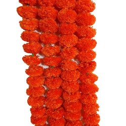 afarza Artificial Marigold Flower  Garland For Home Door Wall Decoraion Orange-4-piece Strings
