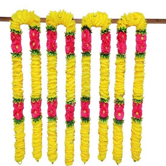 afarza Artificial Flowers Toran Garlands Door Hanging Wall Decoration Pink Yellow 4 Piece