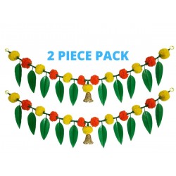 afarza Artificial Marigold Flower Toran Garlands Mango Leaves with Plastic Bell Door Wall Hanging Decoation Handmade Bandhanwar HomeTraditional 2 Piece Pack