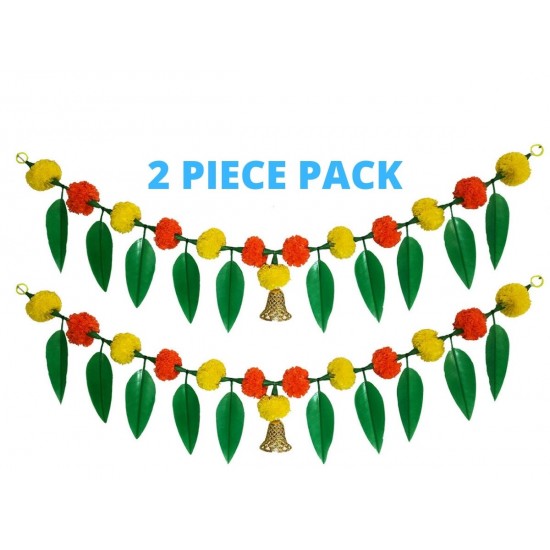 afarza Artificial Marigold Flower Toran Garlands Mango Leaves with Plastic Bell Door Wall Hanging Decoation Handmade Bandhanwar HomeTraditional 2 Piece Pack afarza Artificial Marigold Flower Toran Garlands Mango Leaves with Plastic Bell Door Wall Hanging Decoation Handmade Bandhanwar HomeTraditional 2 Piece Pack