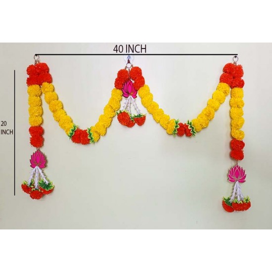 Afarza Artificial Flower Garland Toran for Door Entrance Hanging Marigold with Lotus Latest Home Decoration- 22P1