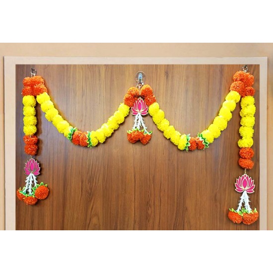 Afarza Artificial Flower Garland Toran for Door Entrance Hanging Marigold with Lotus Latest Home Decoration- 22P1