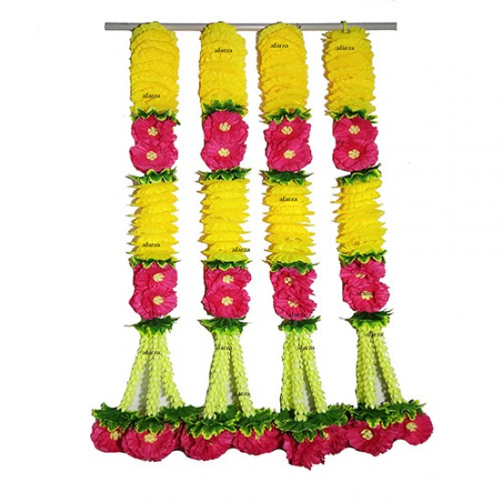 afarza Artificial Flower Garland Toran Latkan Wall Hanging for Door Home Decor Pink Yellow (30 inch) - Pack of 4